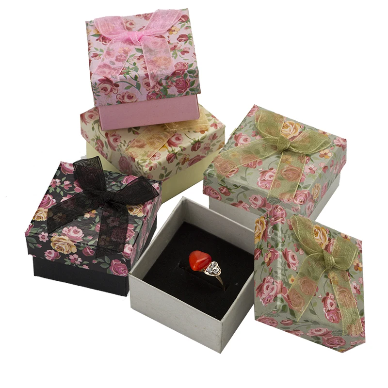 

5*5*3cm Jewelry Box Fashion Flower Ring/Earrings/Pendant package Gift Boxes Mixed Paper Jewelery Display Packaging 48pcs/lot