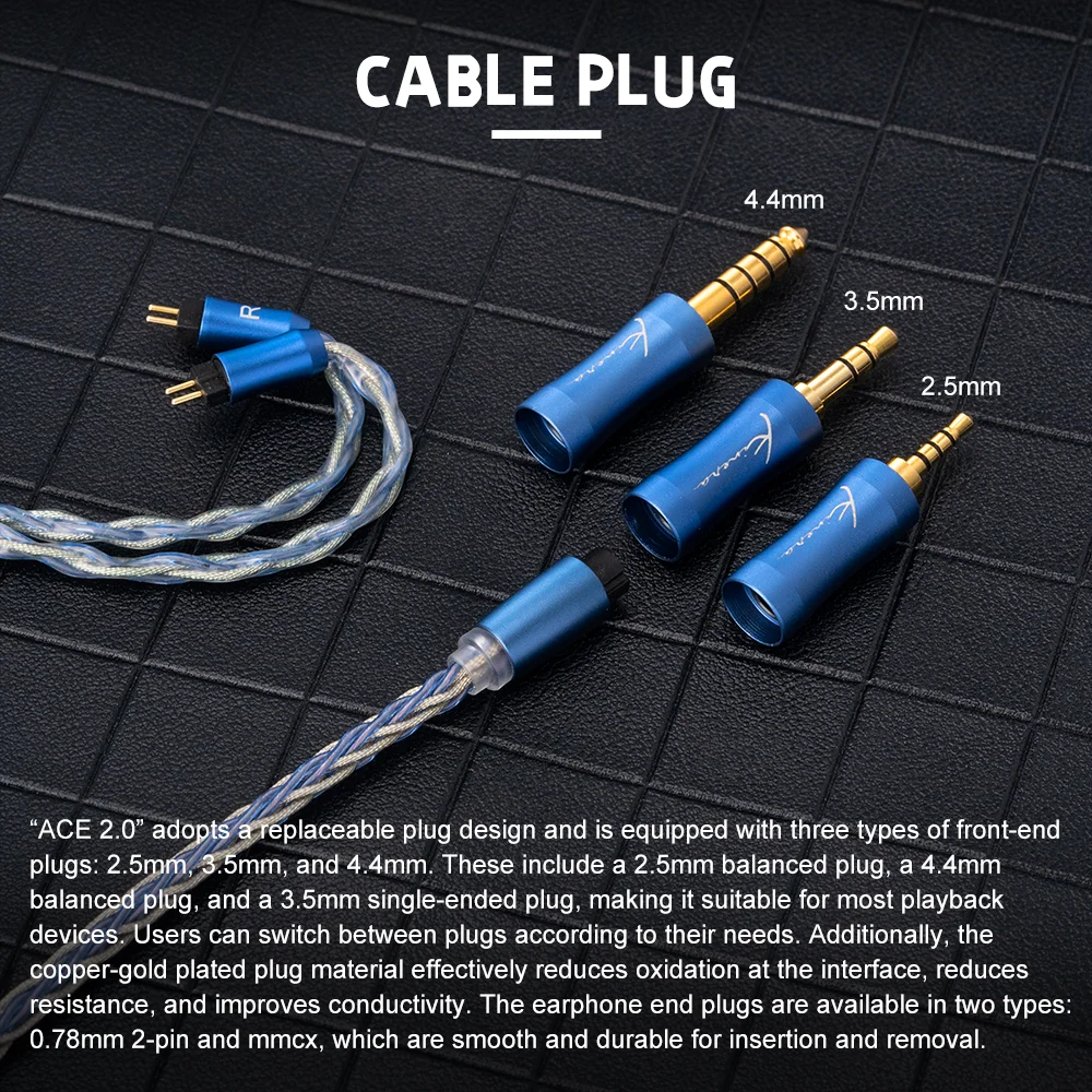 Фото Kinera Ace 2.0 — модульный кабель для модернизации внутриканальных наушников (IEM) с разъемами 2.5+3.5+4.4 мм, съемные штекеры, аксессуары для гарнитур №2