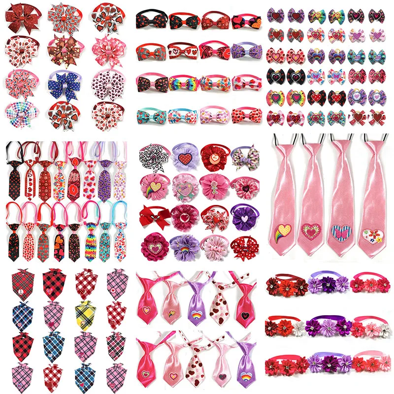 

50pcs Valentine's Day Dog Bows Small Dog Bowtie Neckties Dog Bandana Pet Supplies Small Dog Grooming Accessories Large Dog Ties