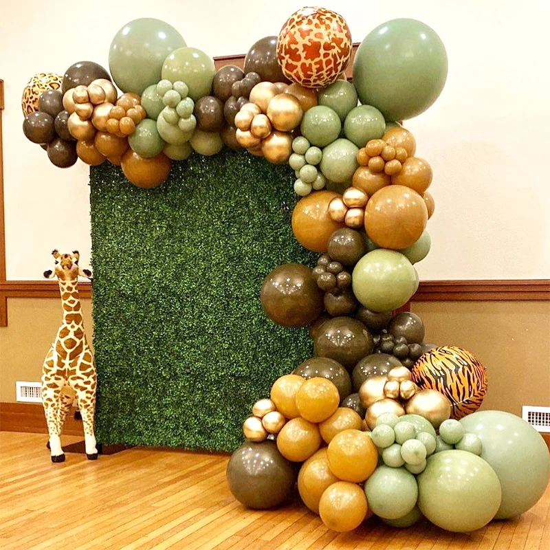 

Safari Themed Birthday Party Balloon Garland Wild One Decorations Chrome Gold Sage Green Latex Balloons Jungle Animal Ballons