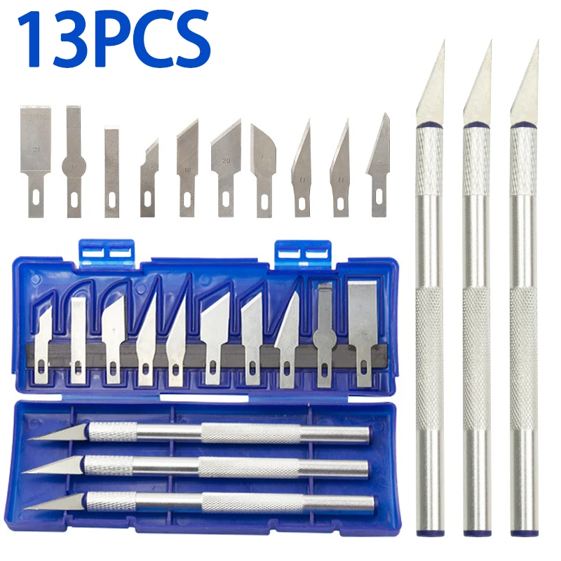 

13Pcs Blades Stainless Steel Engraving Knife Set Blades Metal Blade Wood Carving Knife Blade Replacement Surgical Scalpel Craft