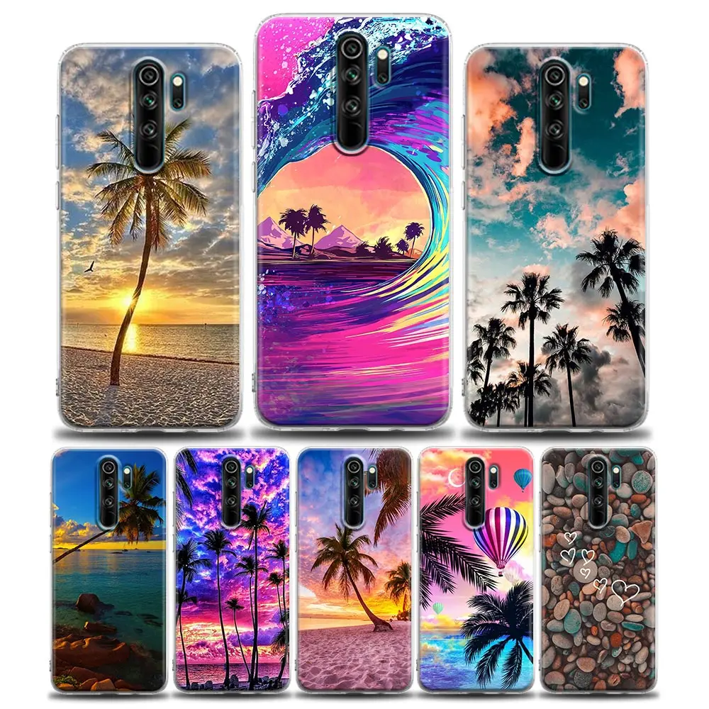 

Clear Phone Case for Redmi 10C Note 7 8 12 9 9S 10 10S 11 11S 11T Pro 5G 4G Plus Silicone Case Cover Summer Talls Sea Palm Trees
