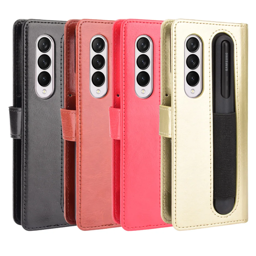

Z Fold 3 Luxury Solid Color Wallet Phone Case for Samsung Galaxy Z Fold 4 5G Card Holder Shockproof Cover With Pen Slot Shell