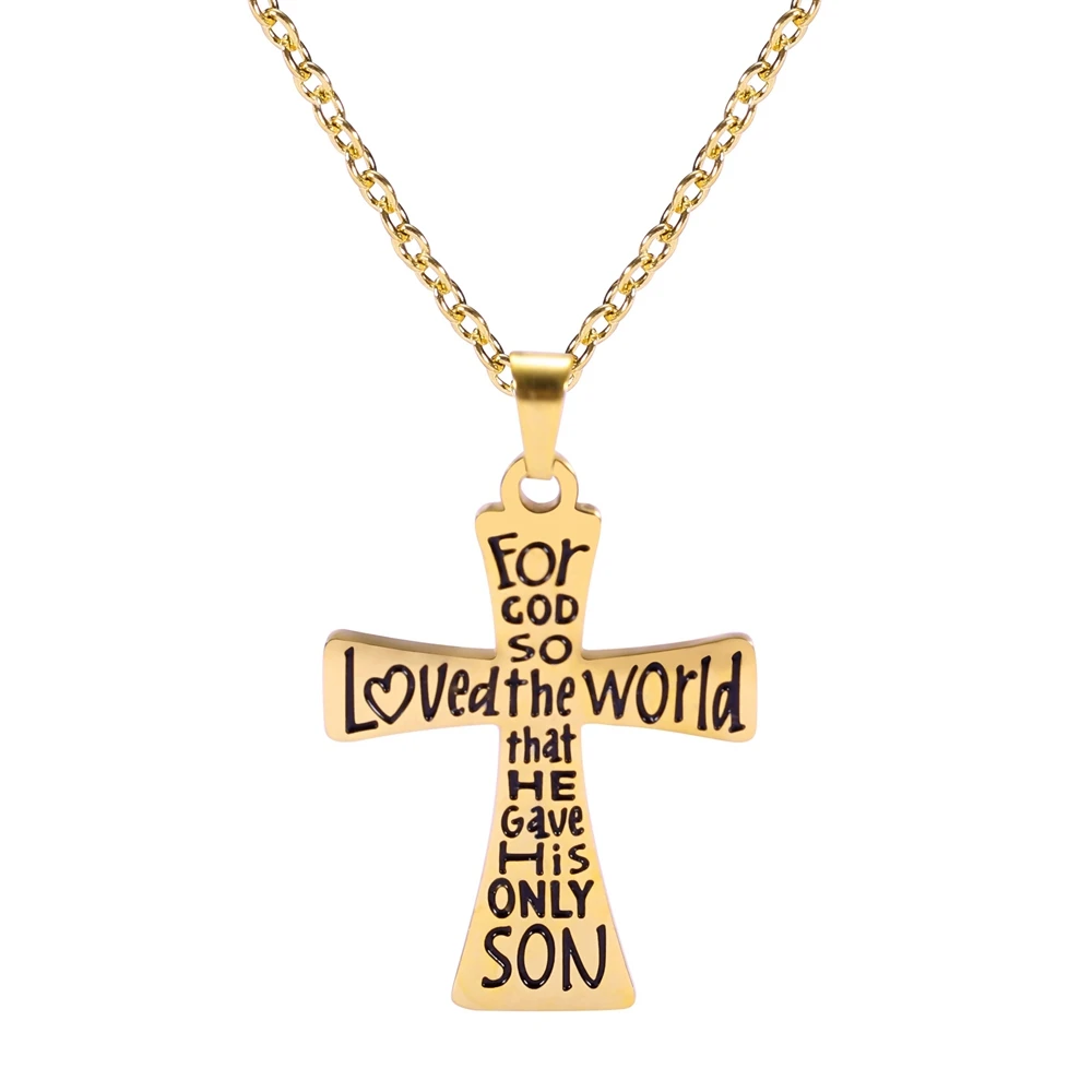 

Xincong Stainless Steel Jewelry Gold Color Steel Color 22x30mm Loved The World Cross Pendant Necklace With 45+5cm Link Chain