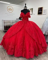 glittersequins red lace quinceanera dress for 16 year ball gown sexy v neck off the shoulder long corset party dresses for debut