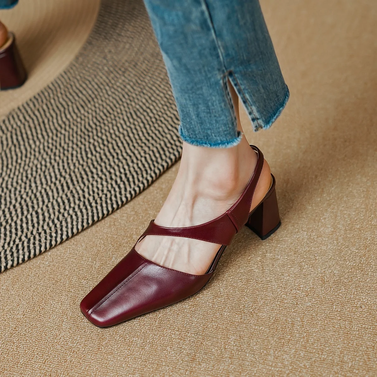 

Women Pumps Elegant Ladies Shoes French Style High Heel Fashion Women Sandal Square Toe Spring Atumn Real Leather Summer Shoes
