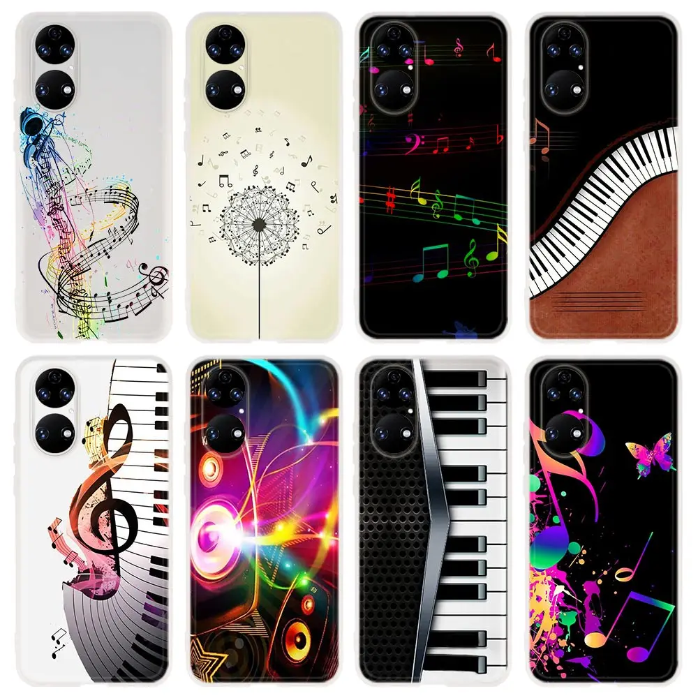 Силиконовый мягкий чехол для Huawei P50, P40, P30, P20 Pro Lite, E, P10, P Smart Z 2021, 2019, 2020, чехол черного и белого цвета с музыкальными нотами и фортепиано-ключами