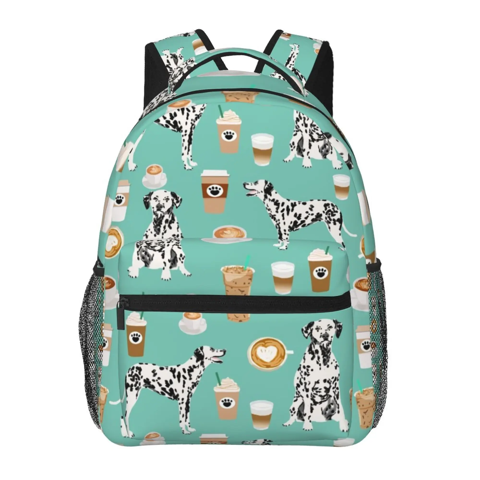 

Dalmatians Cute Mint Coffee Best Backpack Classic Basic Water Resistant Casual Daypack for Travel with Bottle Side Pockets