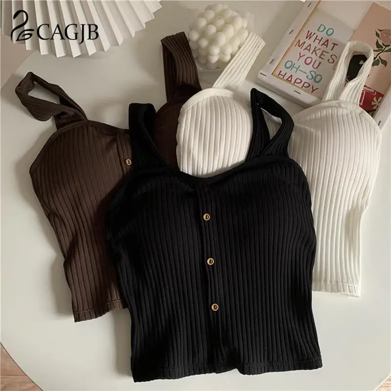 

Female Vest Tops Women Summer Elastic Tank Top Crop Camisole Sleeveless T Shirt Spaghetti Vest Knitted Camis