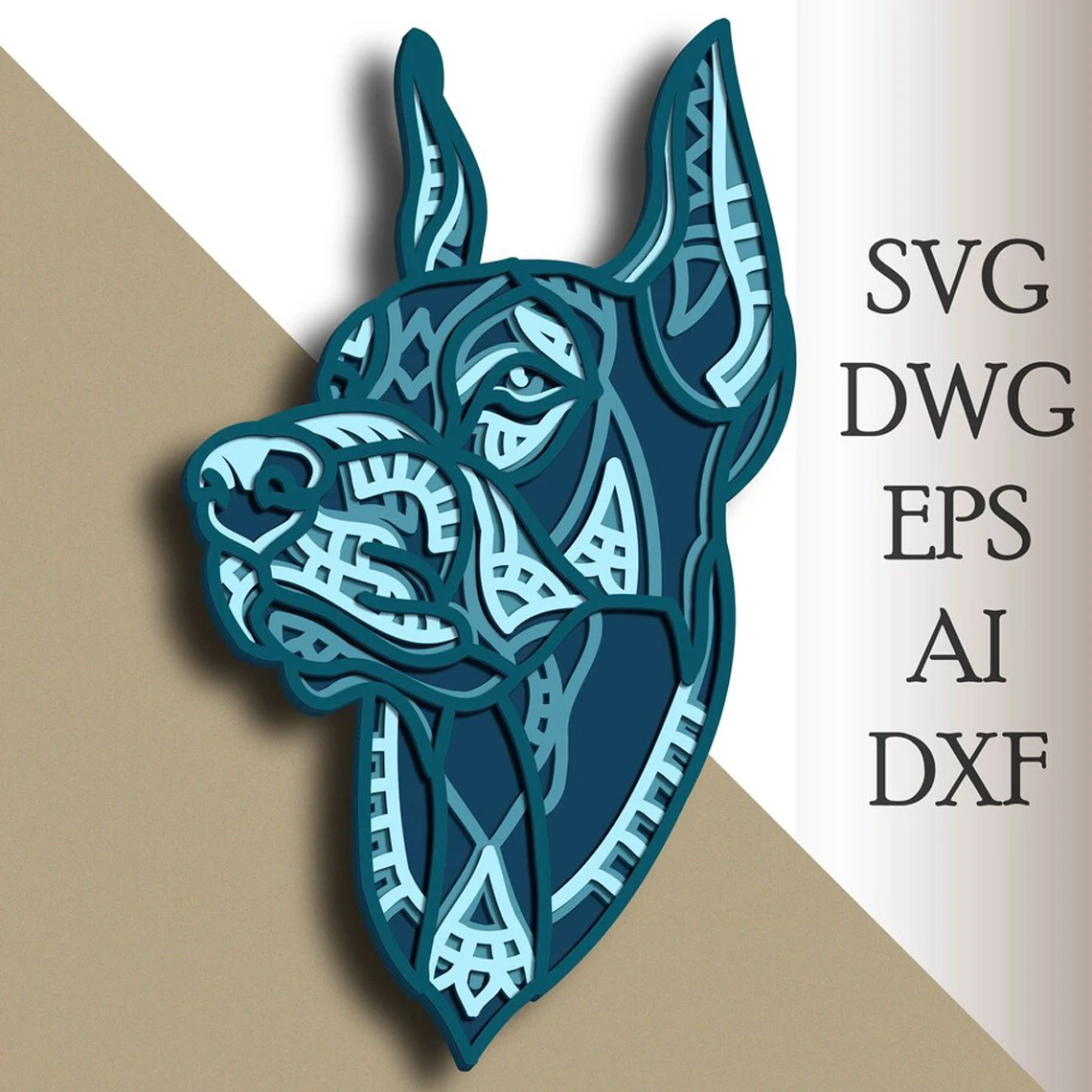 Многослойная Векторная модель Doberman домашний декор настенное искусство DWG DXF СГ AI