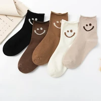 cartoon smiley socks women japenese fashion kawaii cute crew socks girls white black smile face casual cotton short frilly sock