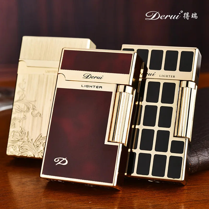 

Derui Luxury Side Grinding Wheel Lighter Metal Bright Sound Butane Gas Lighter Inflatable Smoking Accessories New Men's Gift Box