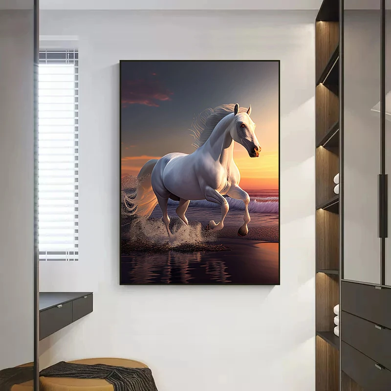 Постеры и принты в виде животных белая дикая лошадь бегущая Картина на холсте