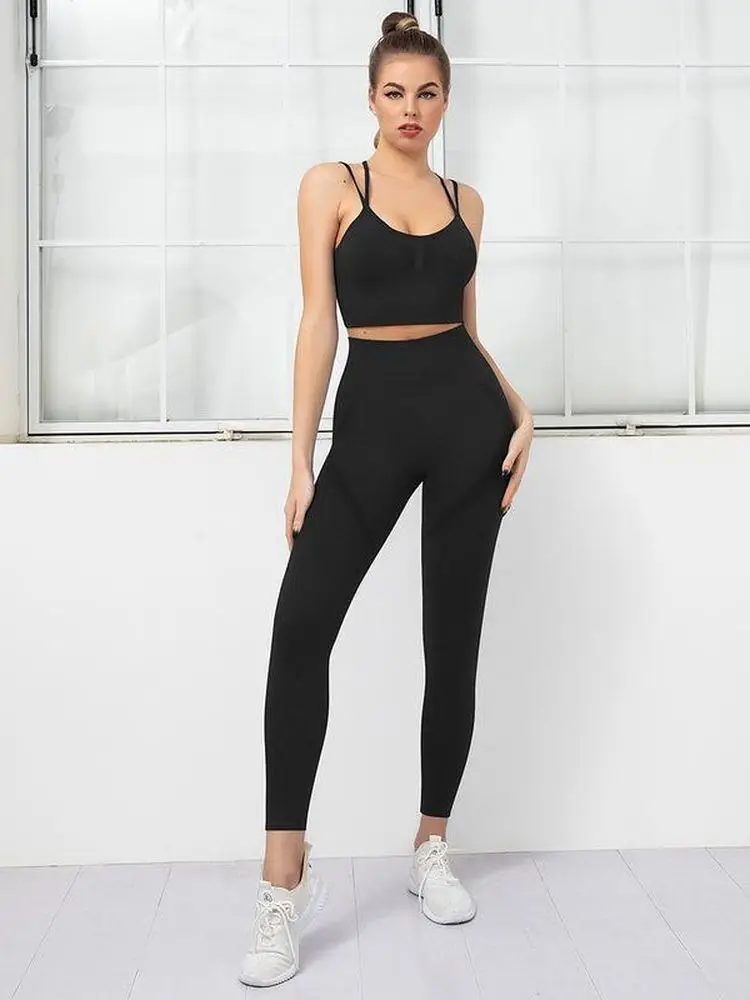 

Women Sports Two-piece Set Cross Beauty Back Sports Bra Female Peach Hip Lift Tights Yoga Trousers Fitness Clothing Workout Wear