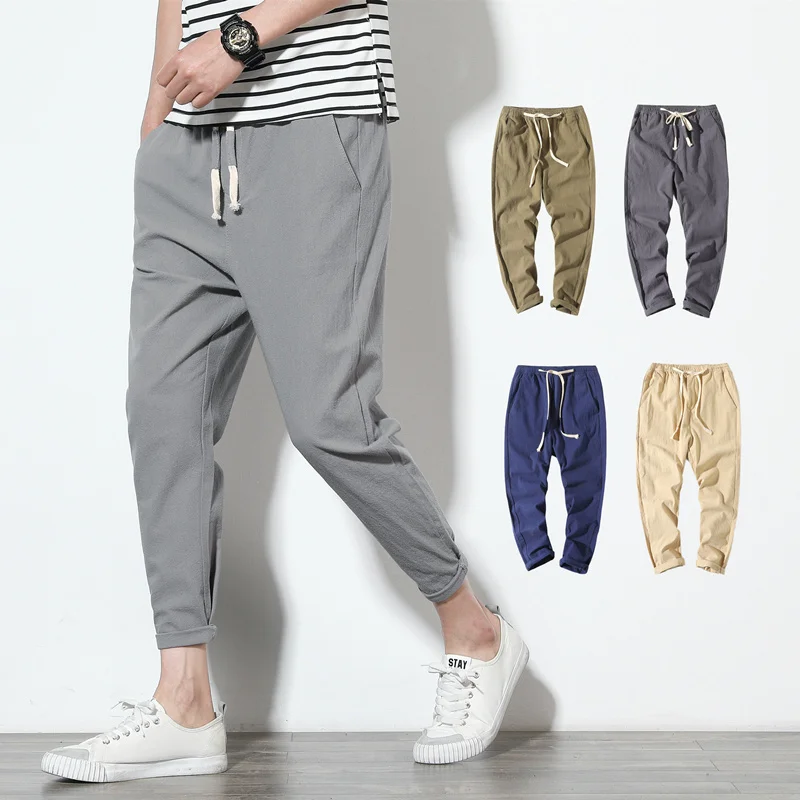 

Джоггеры мужские хлопковые, однотонные брюки-султанки, повседневные брюки до щиколотки для фитнеса, уличная одежда, облегающие штаны, лето 2023