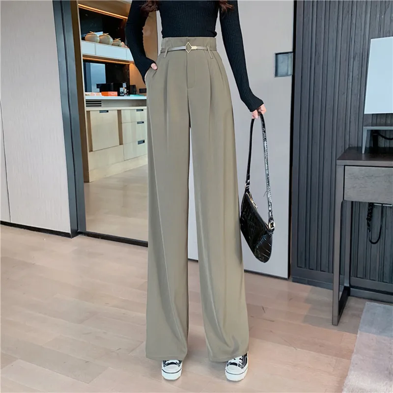 Popular Black Casual Pants Women 2022 Autumn And Winter High Waist Suit Pants Drooping Straight Wide Leg Pants