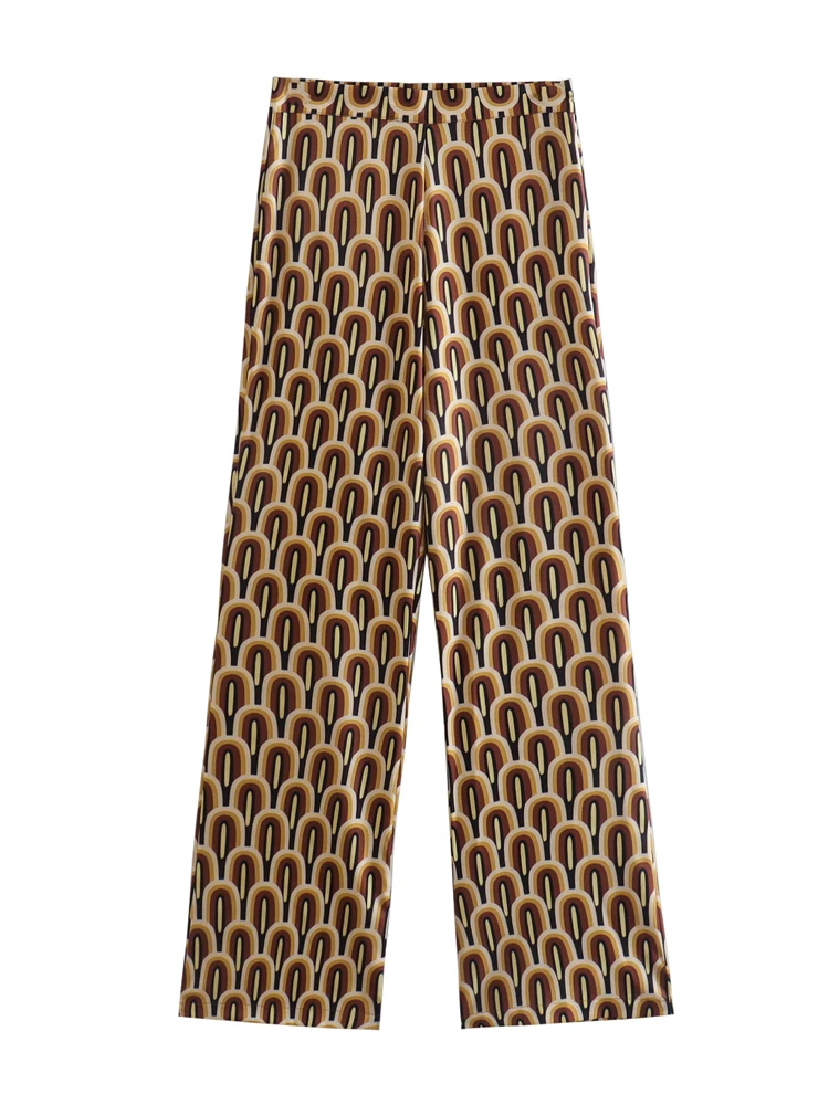 

MESTTRAF Sexy Design 2022 Women Printed Flared Pants Vintage High Elastic Waist Side Zipper Female Trousers