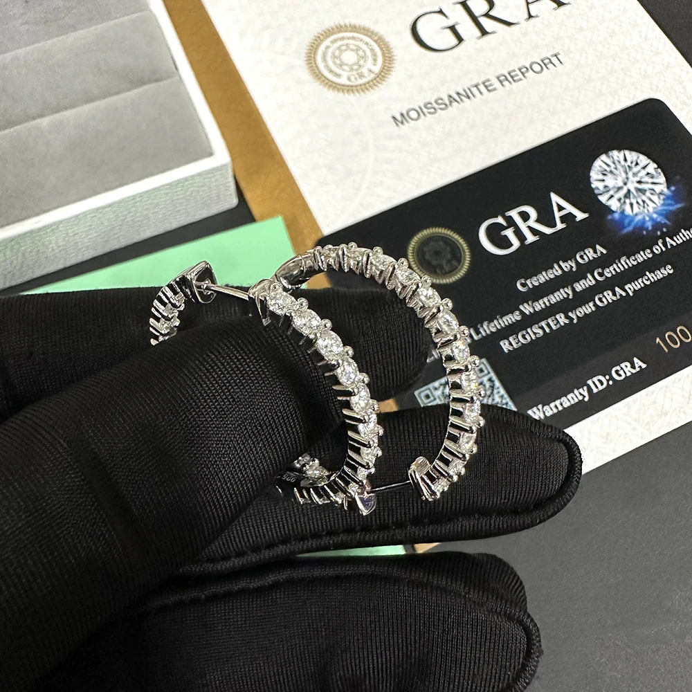 New In 30mm Round Brilliant Moissanite Earrings For Women S925 Silver Ear Studs Real Diamond Ear Jewelry Pass Tester With GRA