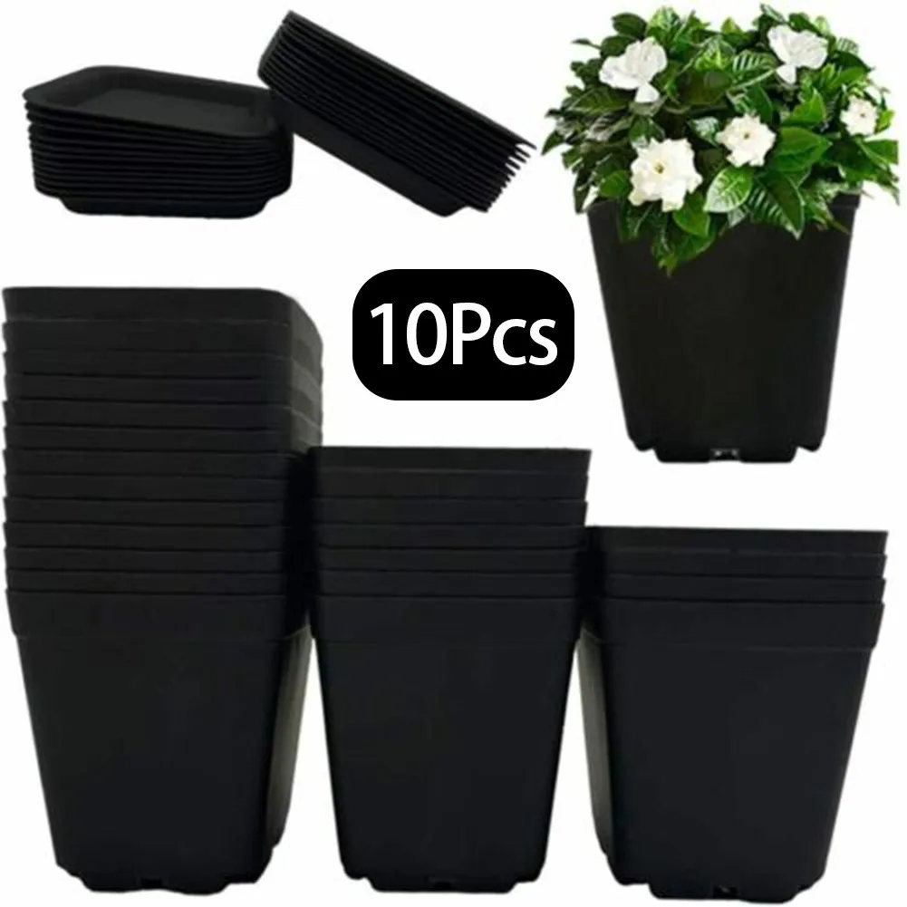 

10Pcs Nursery Flower Pots Square Plastic Succulent Plant Pots With Saucers Planter Home Desk Office Decor 7cm White Black Pink