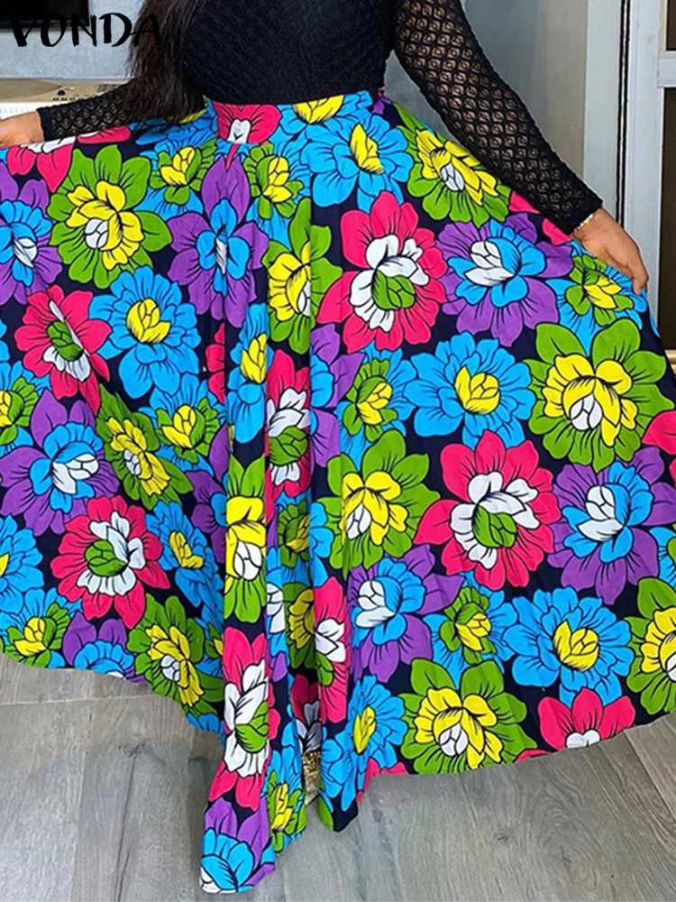 VONDA 2023 Elegant Printed Skirts Bohemian Women Sexy A Line Pleated Party Maxi Long Skirt Female Lady Office Femininas - купить по