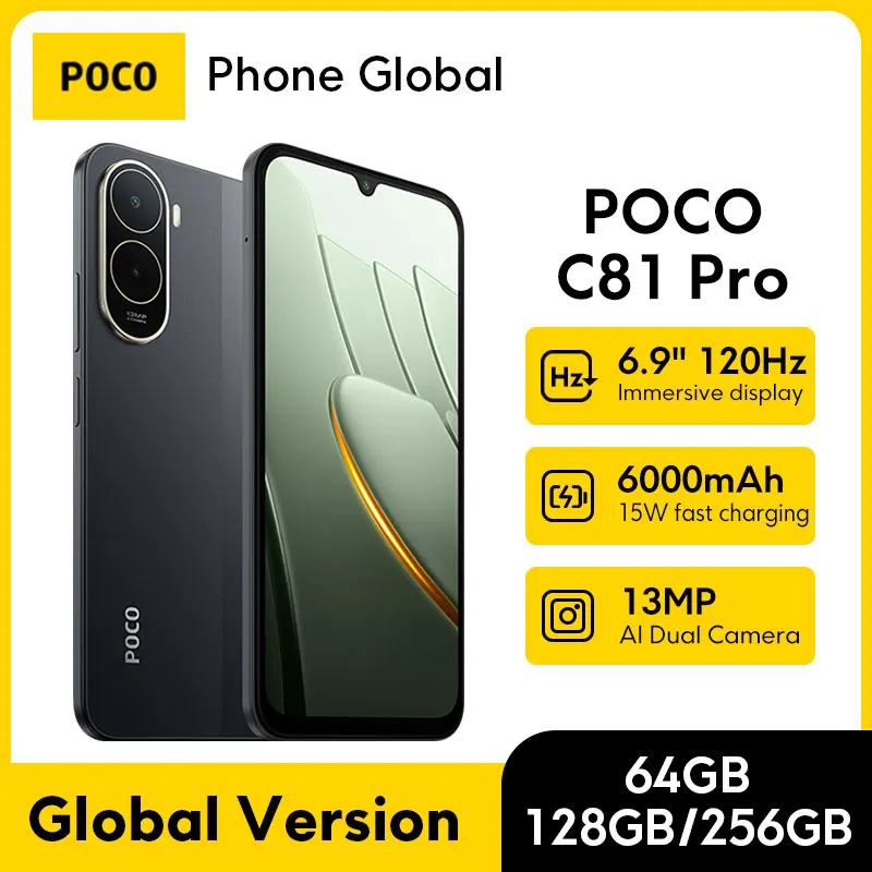 Фото Смартфон POCO C81 Pro, глобальная версия, 6.9-дюймовый дисплей с частотой обновления 120 Гц, аккумулятор 6000 мАч, зарядка 15 Вт, камера 13 МП, процессор UNISOC T7250, NFC №2