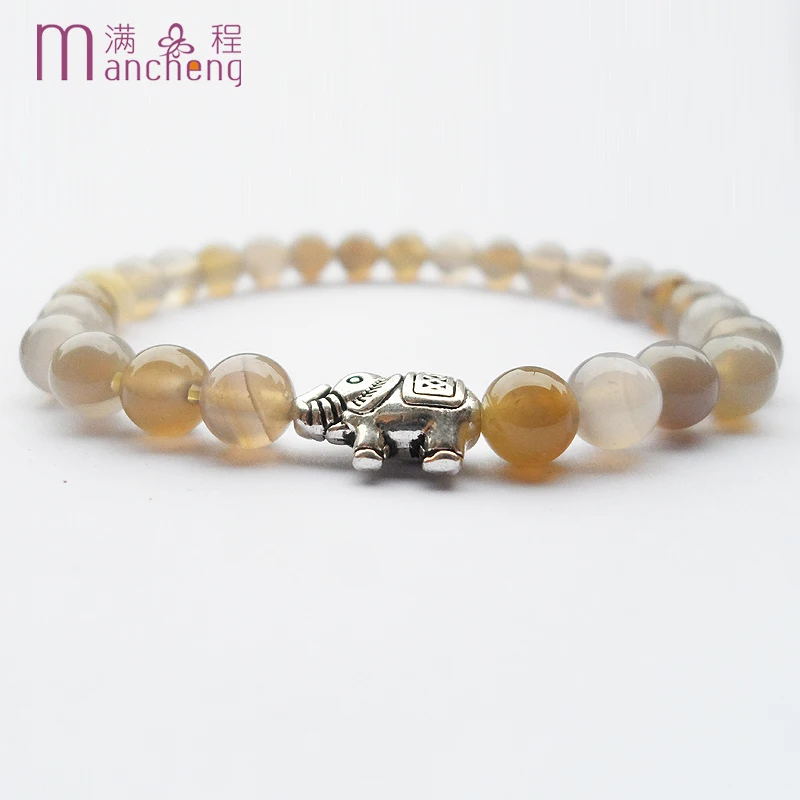 

6 мм, 5 А, полосатый персиковый браслет из Ботсваны, агата, для женщин и мужчин, очаровательный браслет в богемном стиле со слоном, женские бус...