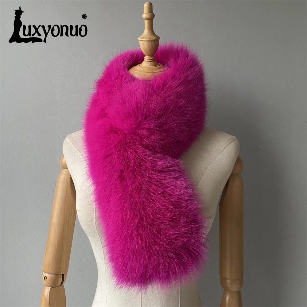 Женский шарф из натурального Лисьего меха Luxyonuo зимний толстый теплый воротник