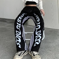 casual pants womens summer high street alphabet letter printed straight pants with high waist loose and wide leg pants