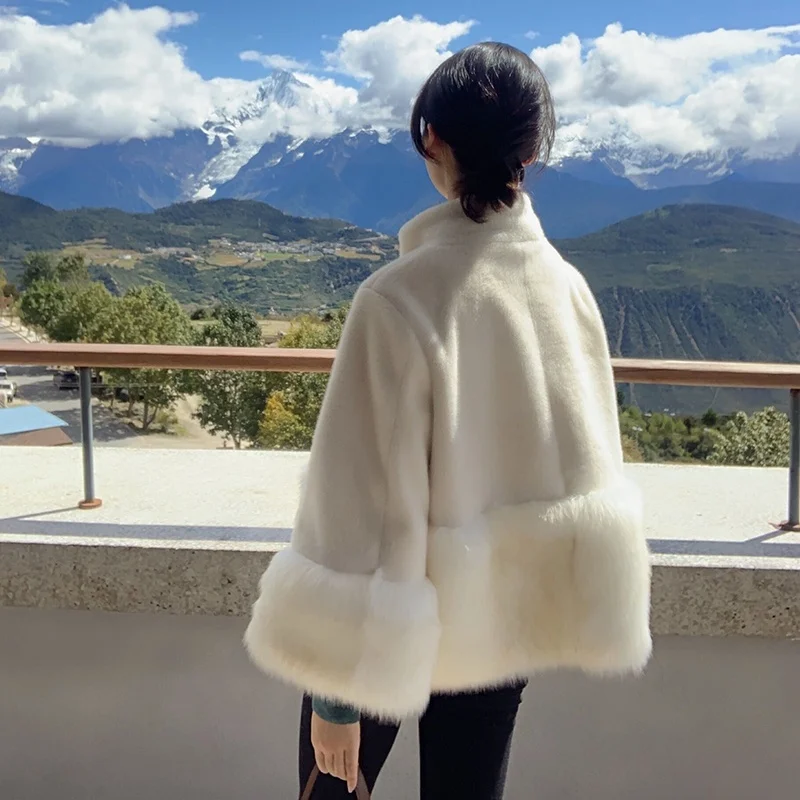 

Новинка 2023, зимняя куртка из искусственного меха норки, женское свободное меховое пальто с воротником, плотное теплое женское плюшевое шерстяное пальто средней длины