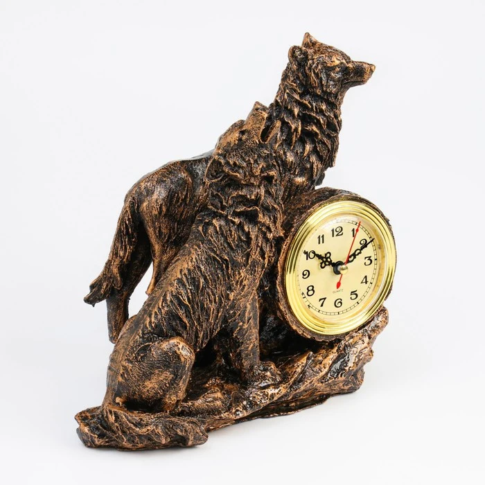 Часы настольные каминные Волки дискретный ход d=9 см 23 х 11 7855093 | Дом и сад