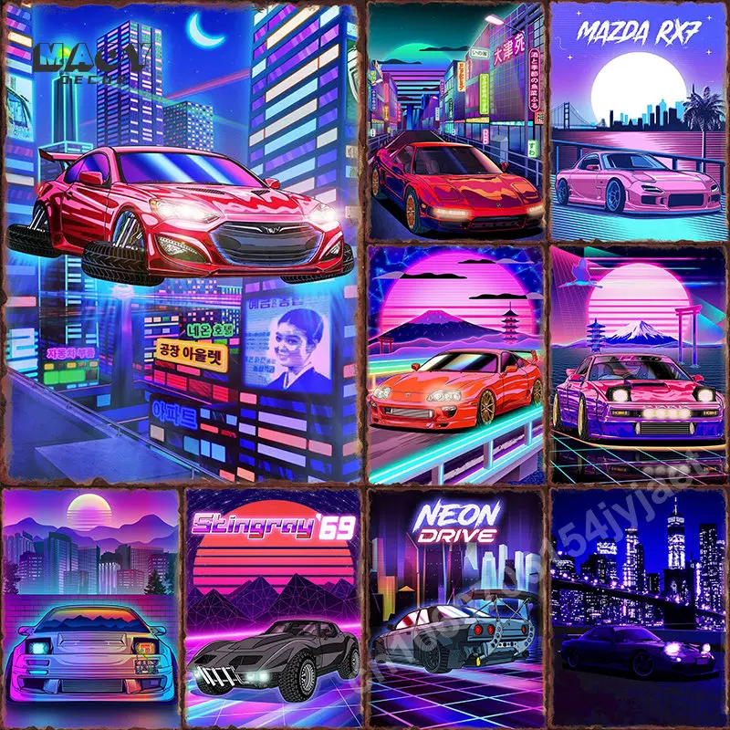 

Neon Jdm Cars Racing Nippon Metal Tin Sign Poster Pub Happy Hours Party Painting Pictures Art Wall Decor Aesthetic Decoration