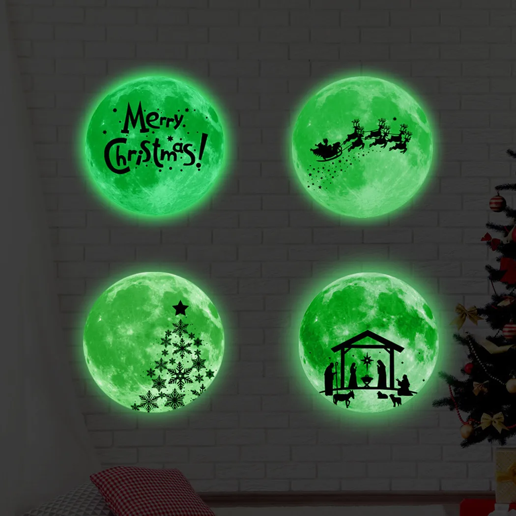 

Dark Luminous Wall-sticker Decals Decoration Gift Glowing Home Moon PVC Removable Reusable 30cm Christmas Refrigerator Wall