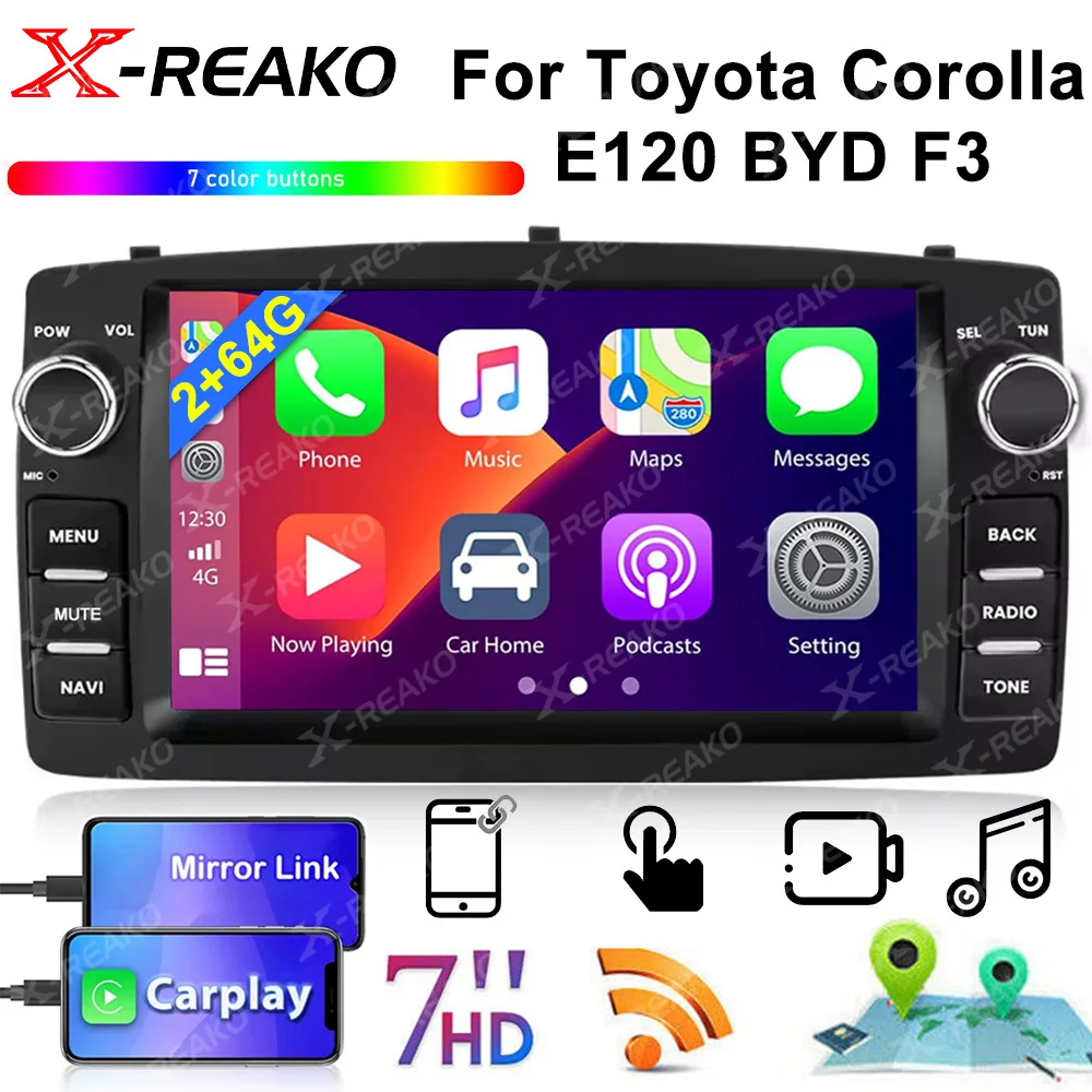 X-REAKO 2 Din автомобильный радиоприемник для Toyota Corolla E120 BYD F3 беспроводной CarPlay Android