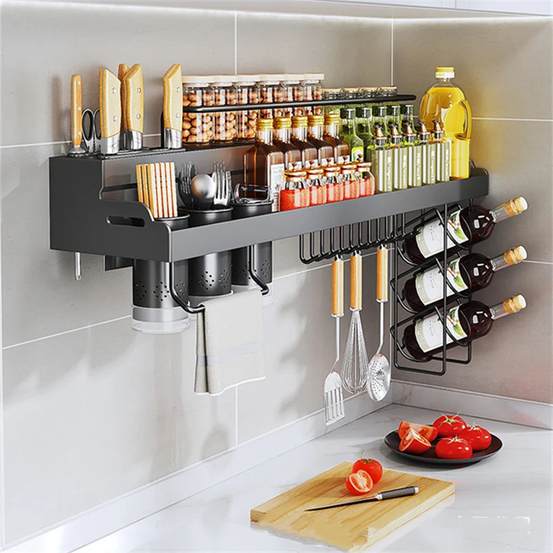 

Kitchen Shelf Wall-mounted Spice Storage Racks Kitchen Knife Holder Wall Bottle Chopstick Tube Shelf Organizer accessories