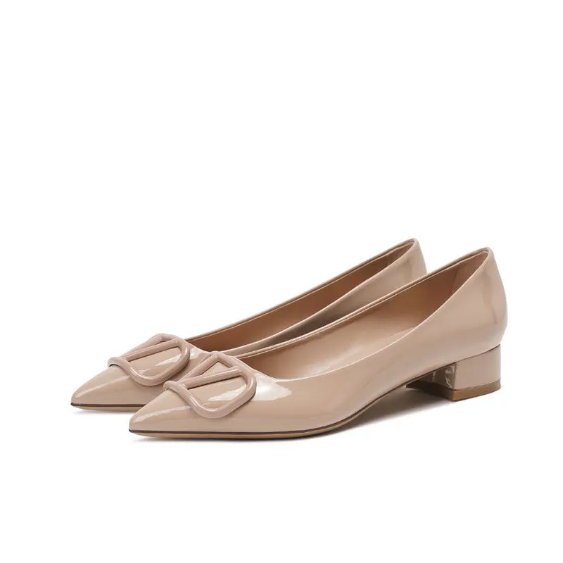 Elegant Woman Shoes With Low Heel Designer Rivets Brand Pumps Pointed Toe High Heels Shoes Comfortable Chunky Heel Office Shoes