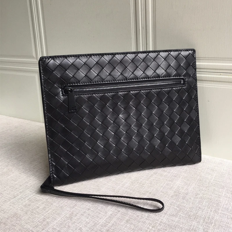 2022 Fashion Designer Luxury Genuine Leather Clutch Bag Wallet Brand Cowhide Woven Business Cheque Bill Storage Phone Wrist Bag