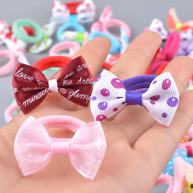 10Pcs Baby  Girls Bow Hair Ring Rope Elastic Hair Rubber Bands Hair Accessories for Kids Hair Tie Ponytail Holder Headdress 3
