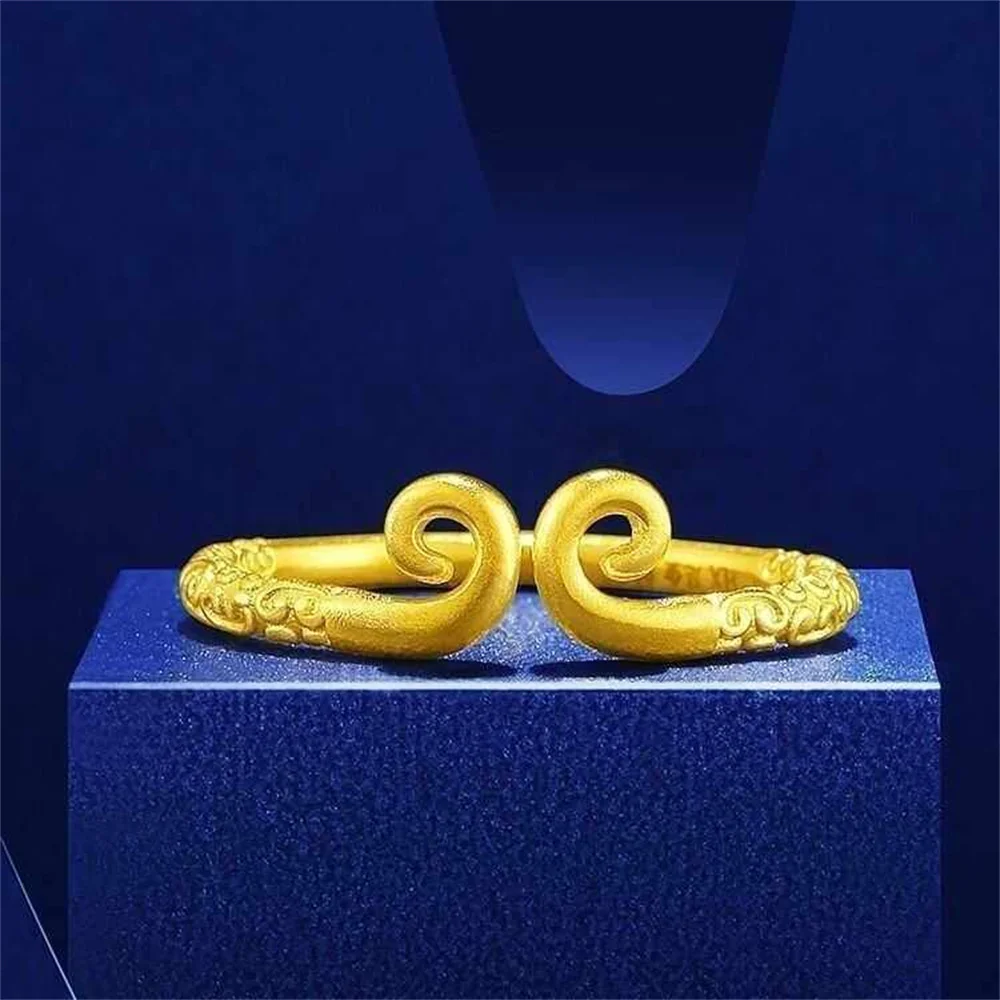 Фото Роскошные парные кольца из чистого золота 999 пробы (24K), регулируемые открытые кольца-обручи «Король Обезьян» и золотые кольца-жезлы, подарок на День святого Валентина №3