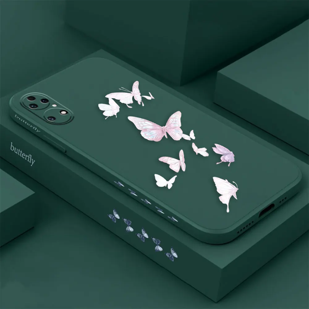 Aurora Butterfly Phone Case For Huawei P60 P50 P40 P30 P20 Mate 50 40 30 20 20X 10 Colour Liquid Silicone Cover Funda Cqoue Capa