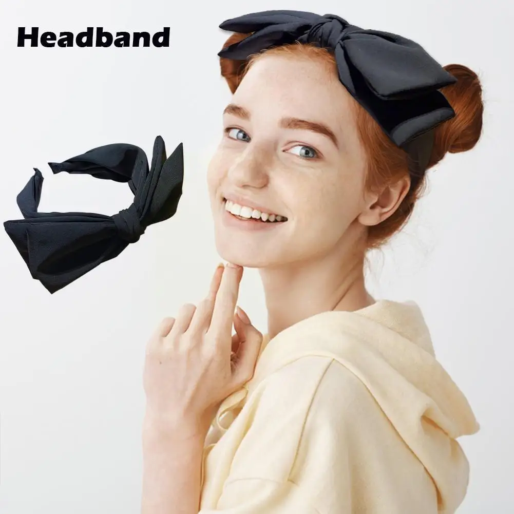 

Повязка на голову женская двухслойная, модный бант с большим бантом, белый черный, аксессуар в Корейском стиле, тюрбан, милый W5e0