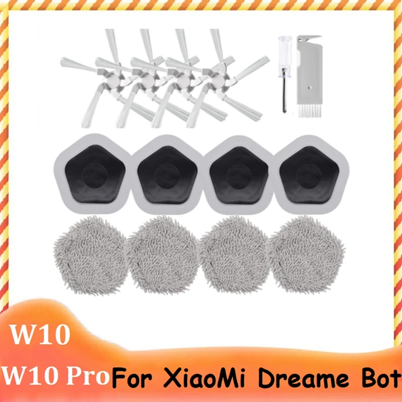 

14Pcs Side Brush Mop Cloth And Mop Holder For Xiaomi Dreame Bot W10 & W10 Pro Robot Vacuum Cleaner Replacement Kit B