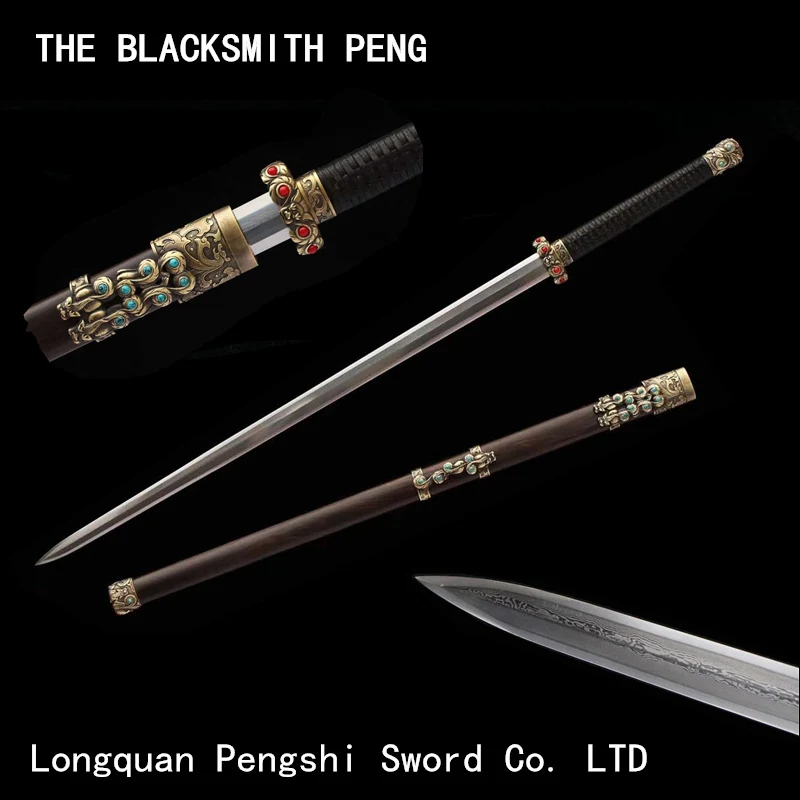 

Китайский архицированный меч, фиолетовая искусственная сандаловая оболочка, латунная фурнитура, декоративный узор, сталь Qin Jian/длинная ручка, боевые искусства