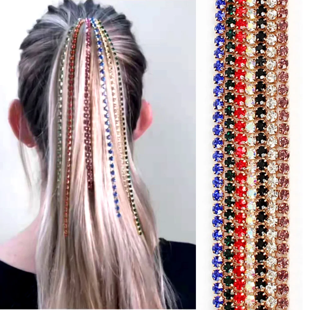 

2022 New Color Chain Braided Hair Clip Wig Extension Chain Flash Drill Chain Jewelry Tassel Head Chain One Word Clip Hair Chain