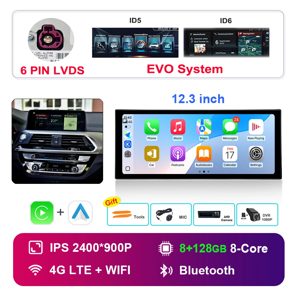 Android 14 для BMW X3 G01 X4 G02 2018-2022 Система EVO Carplay HD Сенсорный экран Автомобильный радиоприемник Видео Мультимедийный плеер GPS-навигация
