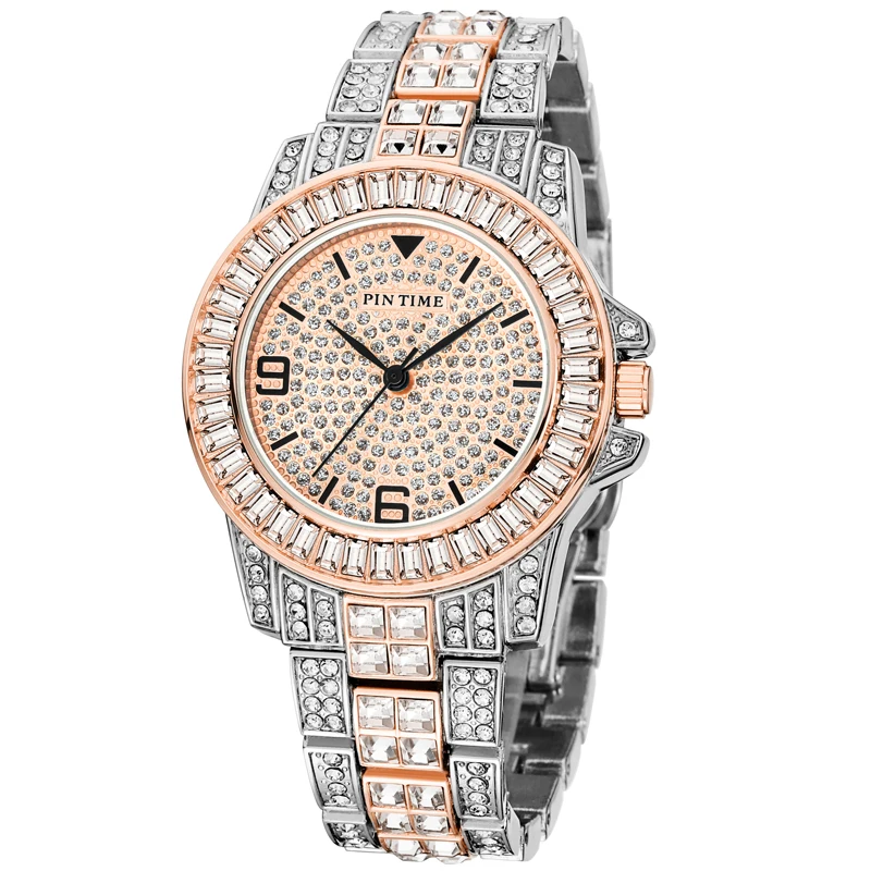 

PINTIME Luxury Men Watch Fashion Bling Iced Out Diamond Watches Business Men Bracelet Analog Quartz Wristwatch Relogio Feminino