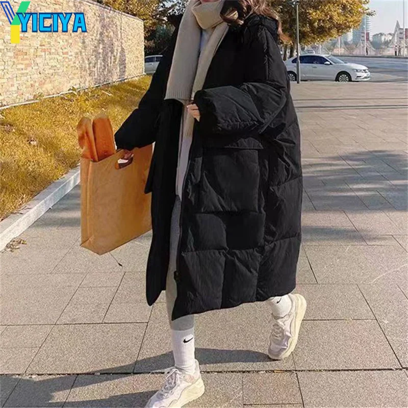 YICIYA Parkas Winter Coat Women Fall 2023 Fashion Oversized Solid Long Jacket With Hoodies Loose Coats Elegant Ladies Outerwear