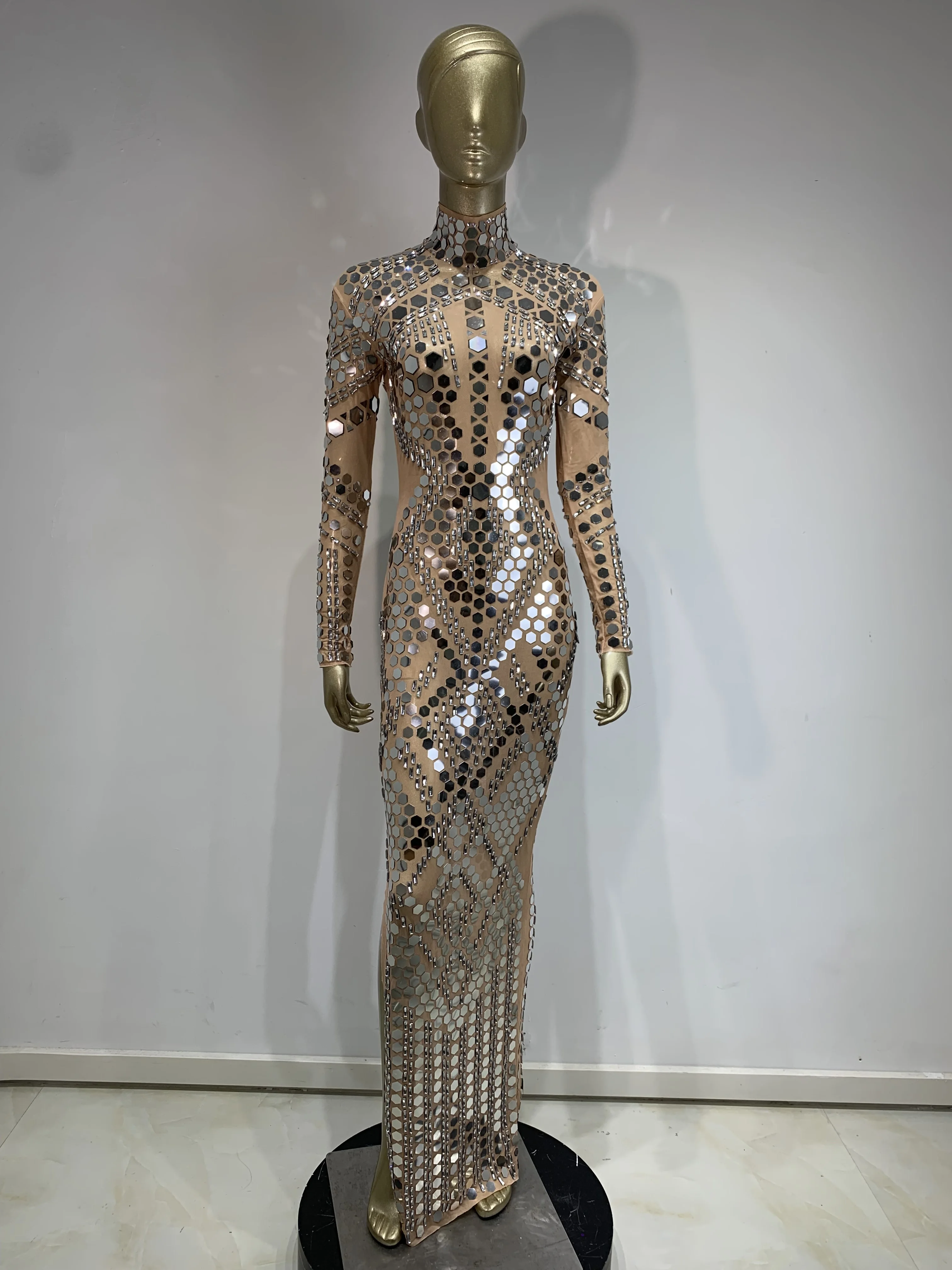 Женское длинное Сетчатое платье роскошное блестящее со стразами и блестками в