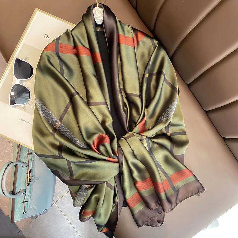 

Мягкий шелковый шарф, роскошные брендовые летние женские шарфы, Женская шаль и накидка, дизайнерская Пашмина, бандана, модные пляжные палан...