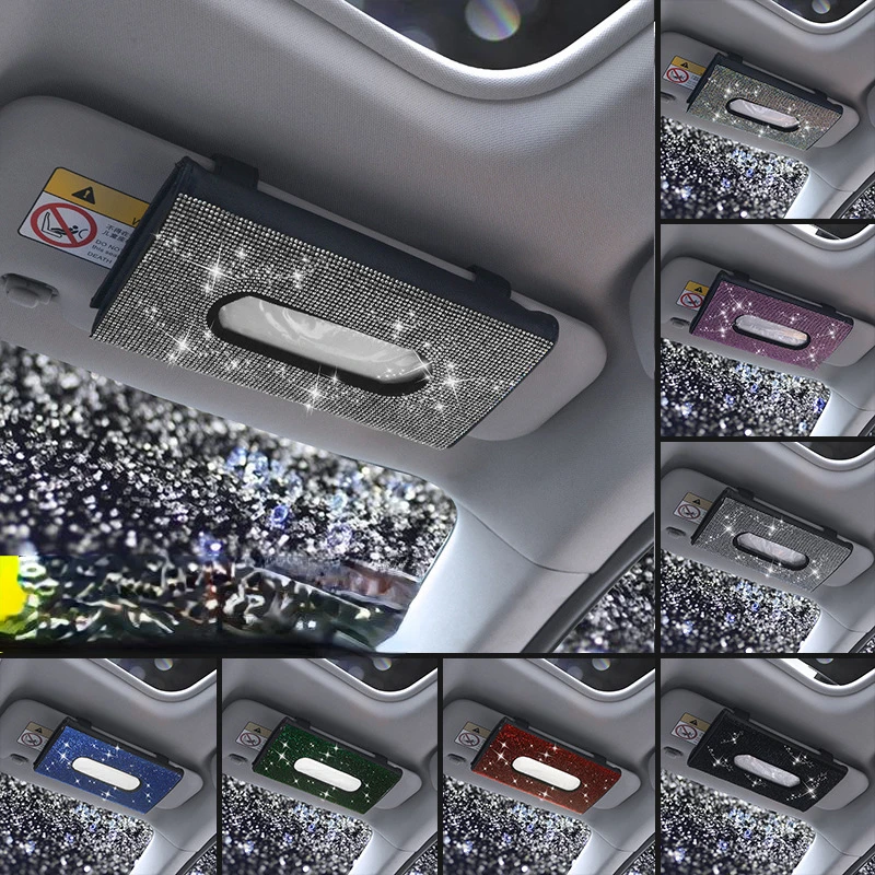 

Автомобильный солнцезащитный козырек, держатель для салфеток, чехол с блестящими кристаллами, зажим из искусственной кожи, ткань для заднего сиденья, аксессуары для автомобиля для женщин и девушек