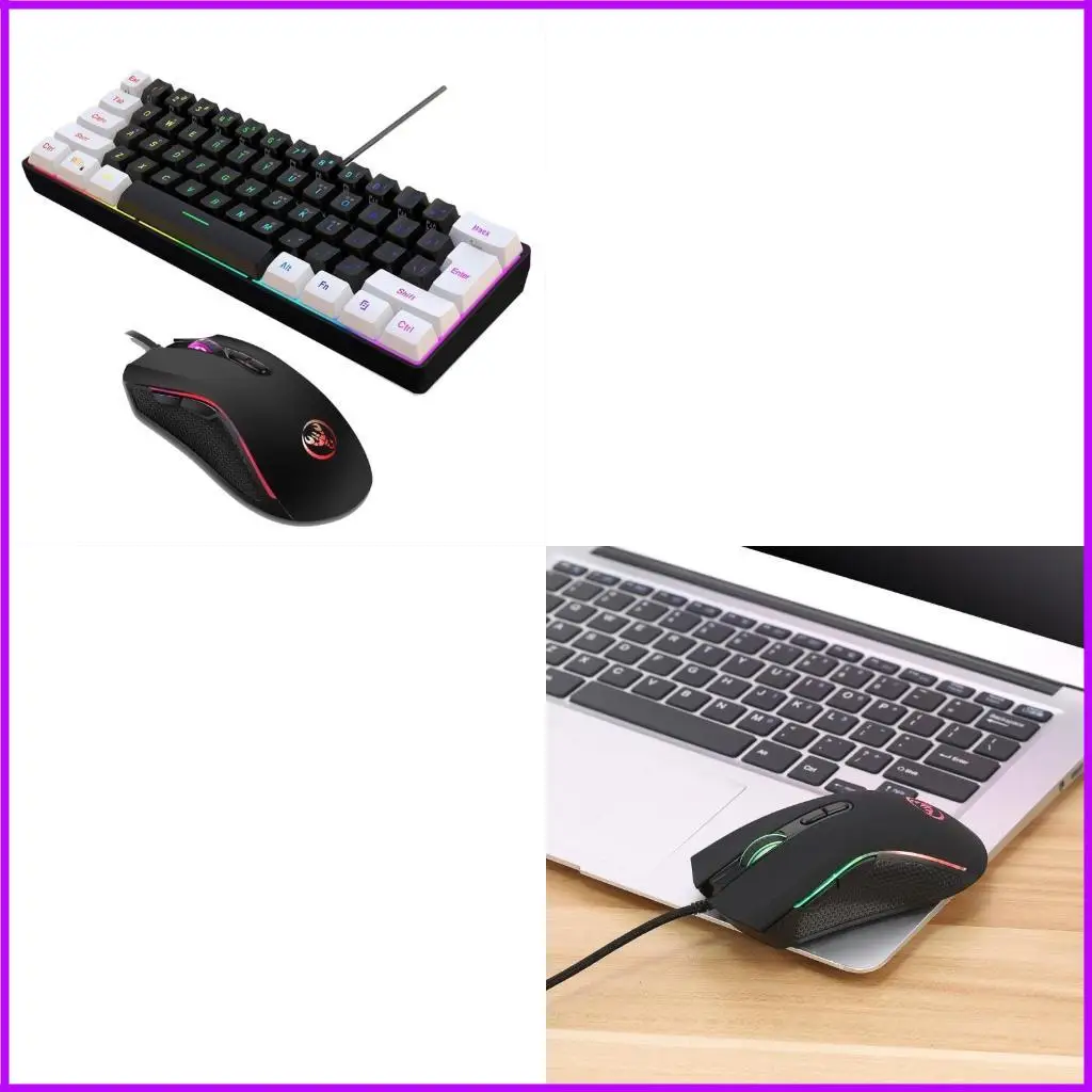 Фото Ультракомпактная 61 клавиша RGB Mini клавиатура, 3200 DPI Optical Mouse для ПК №1